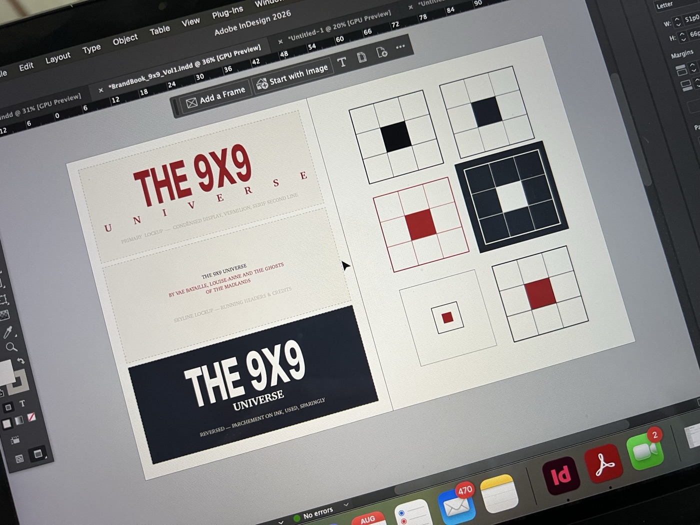 The 9x9 Universe brand system being designed on screen.